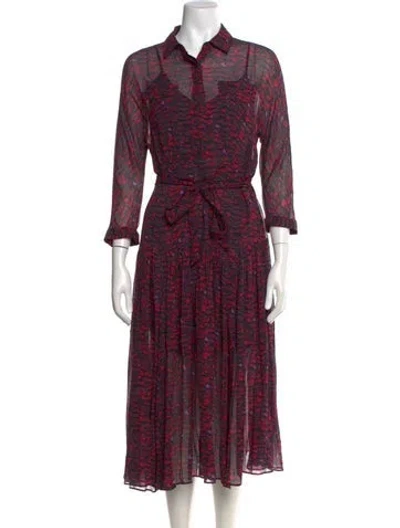 Pre-owned Allsaints Eleyplume Midi Length Dress In Burgundy