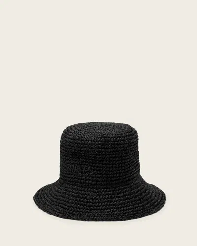 Allsaints Eli Straw Bucket Hat In Black