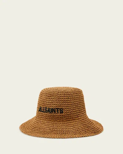 Allsaints Eli Straw Bucket Hat In Brown