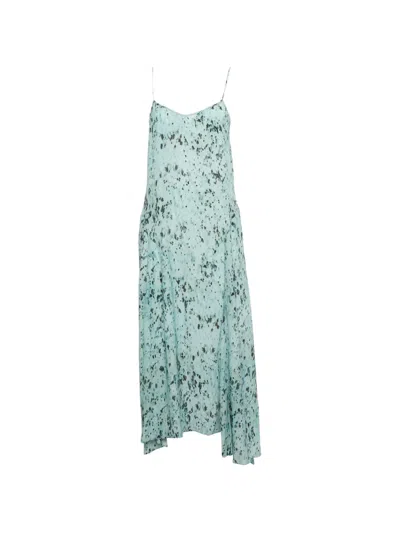Pre-owned Allsaints Eli Yermo Midi Abstract-print Dress In Blue