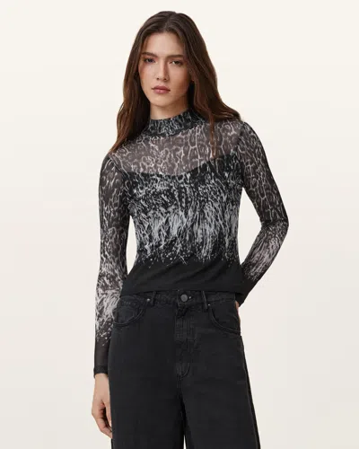 Allsaints Elia Mesh Long Sleeve Top In Harmony Black
