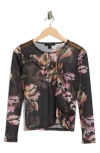 Allsaints Elia Ruched Long Sleeve Mesh Top In Multi
