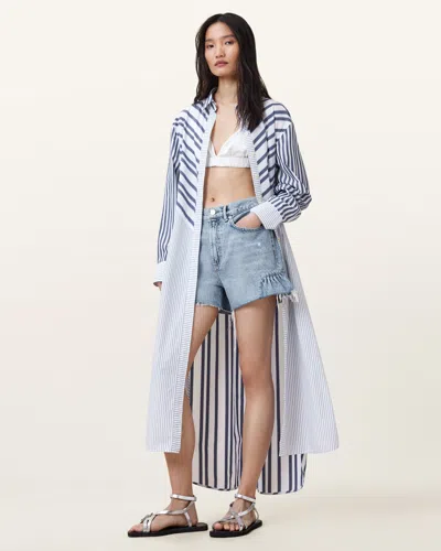 Allsaints Eliana High Rise Denim Shorts In Light Indigo