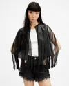 Allsaints Elias Astral Leather Tassel Gilet In Black