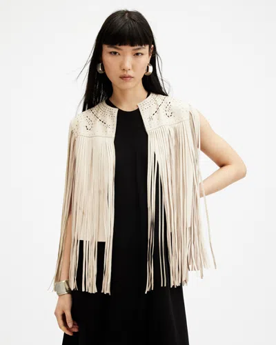 Allsaints Elias Astral Leather Tassel Gilet In Off White