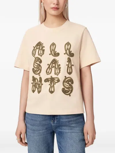Allsaints Ella Bead-embellished Logo T-shirt In Neutral