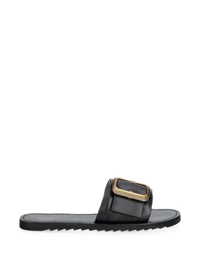 Allsaints Ella Chunky Buckle One Strap Leather Slides In Black