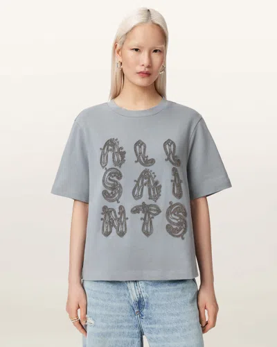 Allsaints Ella Embroidered Lisa Boxy T-shirt In Gray