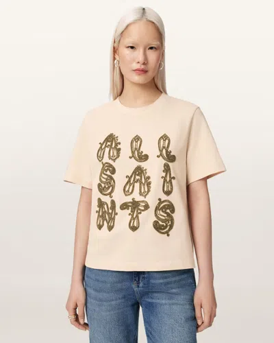 Allsaints Ella Embroidered Lisa Boxy T-shirt In Brown