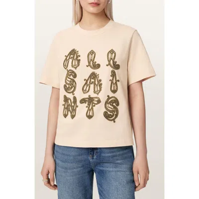 Allsaints Ella Bead-embellished Logo T-shirt In Neutral
