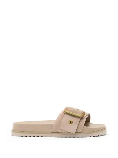 Allsaints Ellie Western Buckle-detail Slides In Neutral