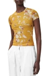 Allsaints Womens Ellie Round-neck Floral-print Stretch-mesh T-shirt Armada Deep Ye In Yellow