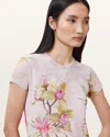 Allsaints Ellie Floral Print Mesh T-shirt In Adena Soft Pink