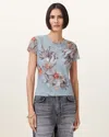Allsaints Ellie Floral Print Mesh T-shirt In Blue
