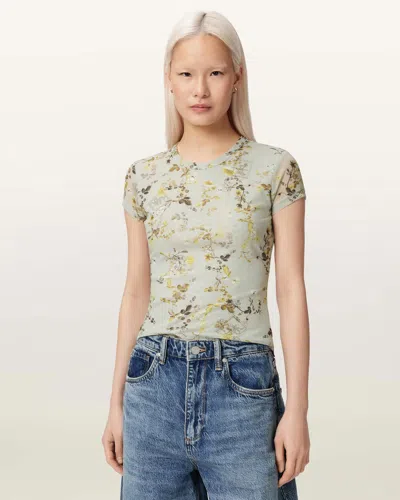 Allsaints Ellie Mesh Floral Print Slim T-shirt In Brown