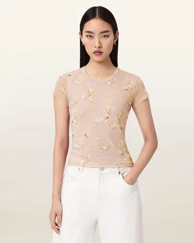 Allsaints Ellie Mesh Floral T-shirt In Neutral