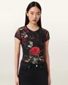 Allsaints Ellie Mesh Floral T-shirt In Black