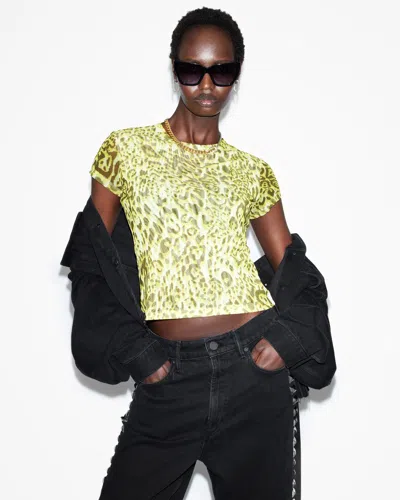 Allsaints Ellie Mesh Leopard Print T-shirt In Teresa Lime Green