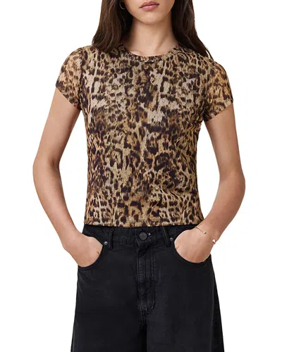 Allsaints Ellie Mesh Print T-shirt In Evia Golden Brown