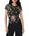 Allsaints Womens Armada Black Ellie Round-neck Floral-print Stretch-mesh T-shirt In Black