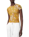 Allsaints Womens Ellie Round-neck Floral-print Stretch-mesh T-shirt Armada Deep Ye In Yellow