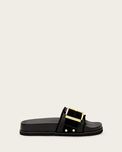 Allsaints Ellie Raffia Buckle Leather Sliders,