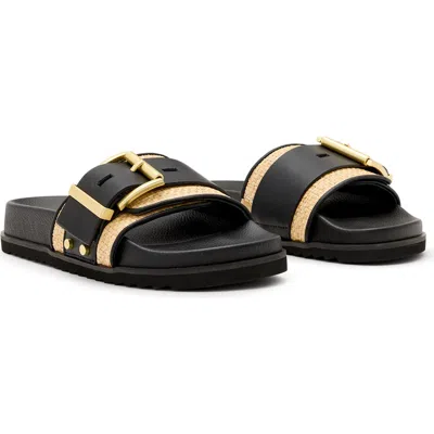 Allsaints Ellie Raffia Stud Slide Sandal In Natural/black