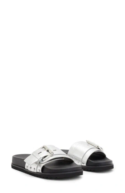 Allsaints Ellie Stud Slide Sandal In Metallic Silver