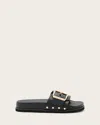 Allsaints Ellie Studded Buckle Leather Sliders In Black