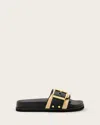 Allsaints Ellie Studded Buckle Leather Sliders In Natural/black