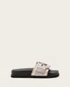 Allsaints Ellie Studded Buckle Leather Sliders In Silver