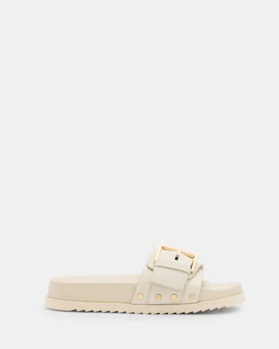 Allsaints Sian Leather Buckle Sandals In Chalk White