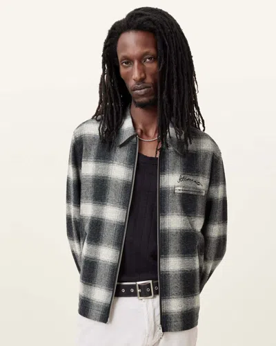 Allsaints Ellis Checked Embroidered Zip Up Jacket In Ink