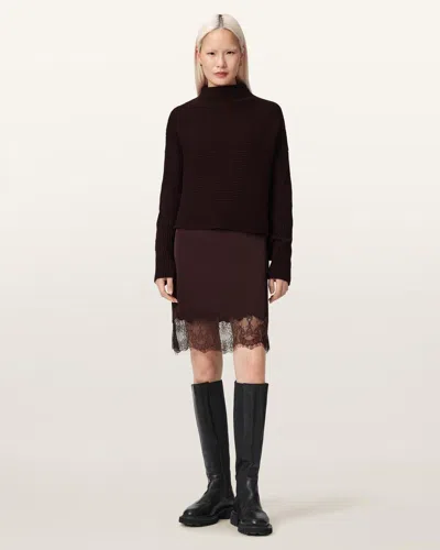 Allsaints Womens Oxblood Red Eloise Two-in-one Woven Midi Dress In Brown