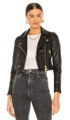 Allsaints Elora Cropped Slim Leather Biker Jacket In Black