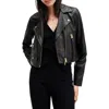 Allsaints Elora Cropped Slim Leather Biker Jacket In Black/gold