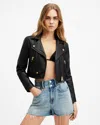 Allsaints Elora Cropped Slim Leather Biker Jacket In Black