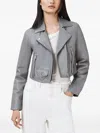 Allsaints Elora Cropped Slim Leather Biker Jacket In Gray