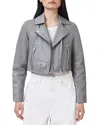 Allsaints Elora Cropped Slim Leather Biker Jacket In Silver Birch