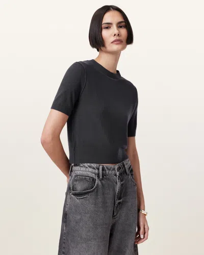 Allsaints Elsie Merino Cashmere Blend T-shirt In Charcoal Blue