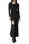 Allsaints Elsie Zipper Long Sleeve Body-con Maxi Dress In Black