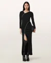 Allsaints Elsie Zipper Long Sleeve Body-con Maxi Dress In Black