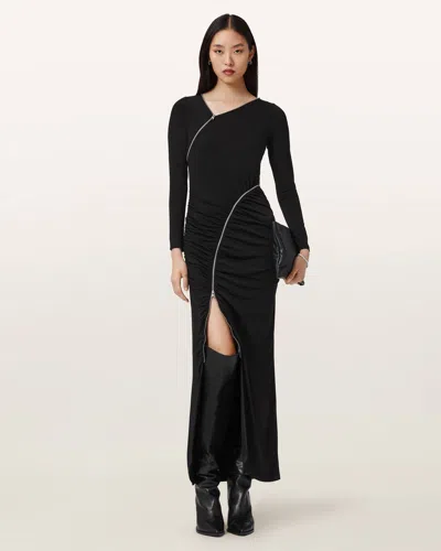 ALLSAINTS VISCOSE ELSIE ZIPPER MAXI DRESS