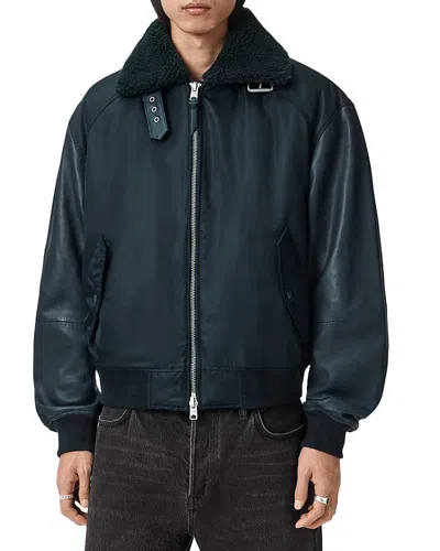Allsaints Elton Leather Aviator Jacket In Blue