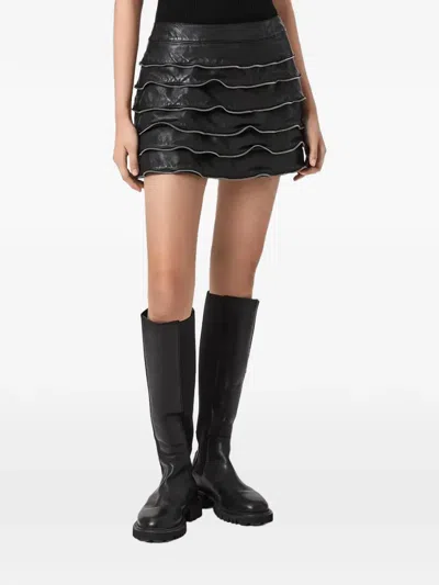 Allsaints Emara Zip-trim Ruffled Skirt In Black