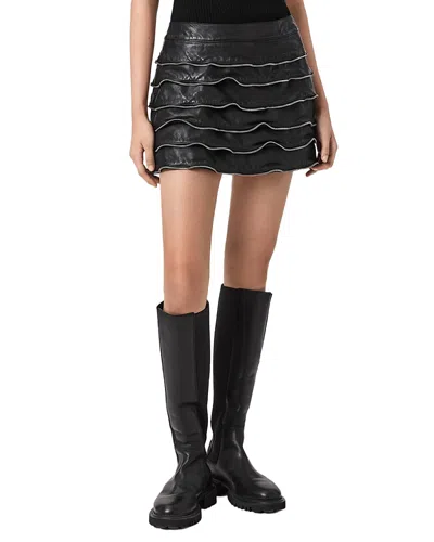 Allsaints Emara Lea Leather Skirt In Black