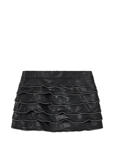 Allsaints Emara Lea Layered Leather Ruffled Mini Skirt In White