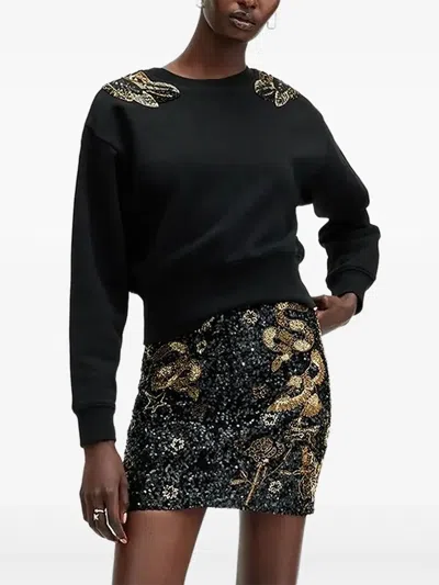 Allsaints Embellished-feather Sweatshirt In Black