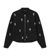 Allsaints Womens Black Rhea Snake-embellished Cotton-blend Bomber Jacket In Black