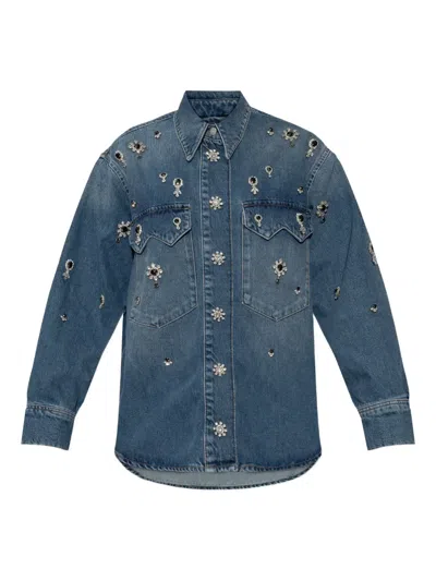 Allsaints Alba Stud Detail Denim Button-up Shirt In Blue